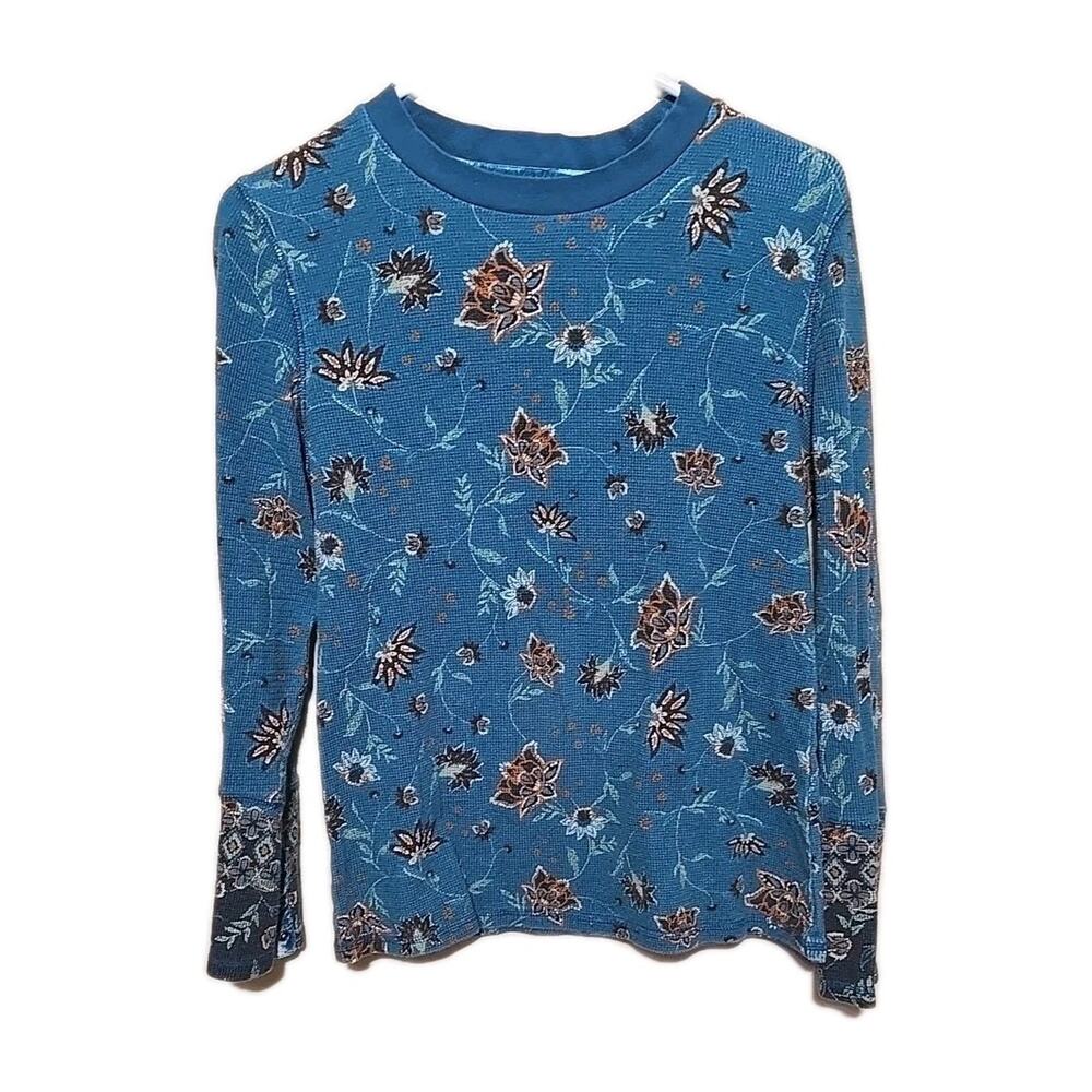 Sundance Clara Y2K Blue Floral Swancore Thermal Preppy Top Womans Size Large‎